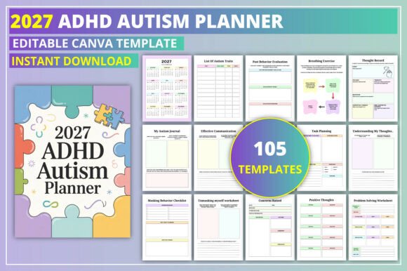 Download Editable 2027 ADHD Autism Planner - Premium Bundle