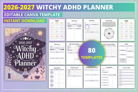 Download Editable 2026-2027 Witchy ADHD Planner - Premium Bundle